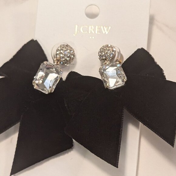 J.Crew Factory Velvet Bow Crystal Statement Earrings - Picture 4 of 6